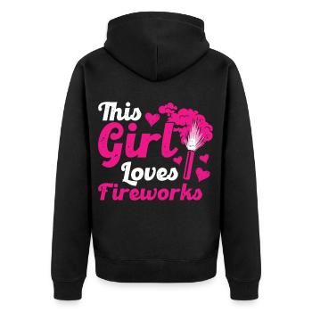This Girl Loves Fireworks New Year - Unisex Premium Bio Zip Hoodie - Schwarz - Hinten - Nico (187cm)