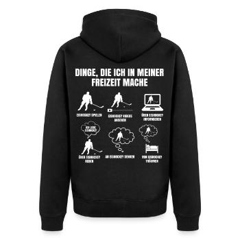 Dinge Die Ich In Meiner Freizeit Mache Eishockey - Unisex Premium Bio Zip Hoodie - Schwarz - Hinten - Nico (187cm)