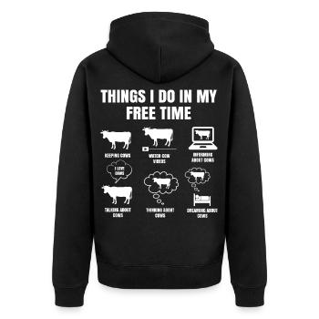 Dinge In Meiner Freizeit Mache Kuh Kühe Milchbauer - Unisex Premium Bio Zip Hoodie - Schwarz - Hinten - Nico (187cm)