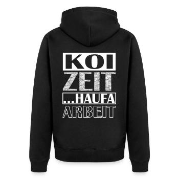 Koi Zeit haufa Arbeit schwäbisch Dialekt - Unisex Premium Bio Zip Hoodie - Schwarz - Hinten - Nico (187cm)