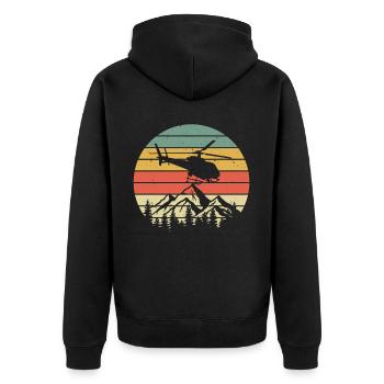 Vintage Helikopter Berge Retro Hubschrauber Pilot - Unisex Premium Bio Zip Hoodie - Schwarz - Hinten - Nico (187cm)