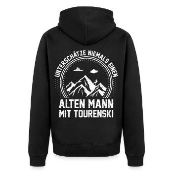 Unterschätze nie einen alten Mann Mit Tourenski - Unisex Premium Bio Zip Hoodie - Schwarz - Hinten - Nico (187cm)