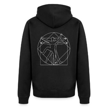 Bouldering Vitruvian man climber - Unisex Premium Organic Zip Hoodie - black - Back - Nico (187cm)