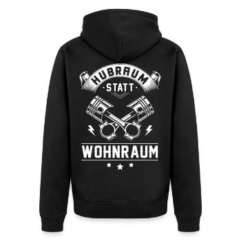 Hubraum Statt Wohnraum - Unisex Premium Bio Zip Hoodie - Schwarz - Hinten - Nico (187cm)