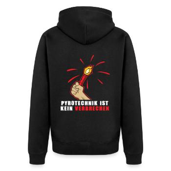 Pyrotechnik ist kein Verbrechen Pyro is no crime - Unisex Premium Bio Zip Hoodie - Schwarz - Hinten - Nico (187cm)