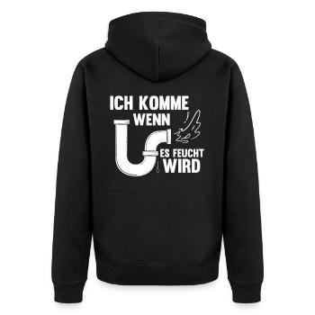 Klempner Ich Komme Wenns Feucht Wird Handwerker - Unisex Premium Bio Zip Hoodie - Schwarz - Hinten - Nico (187cm)