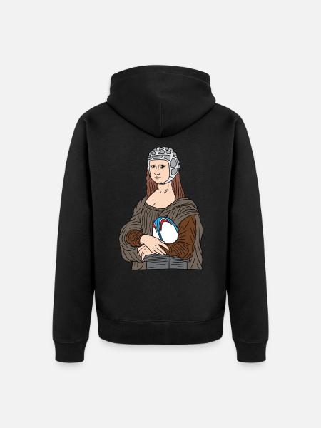 Mona Lisa liebt Rugby - Unisex Premium Bio Zip Hoodie - Schwarz