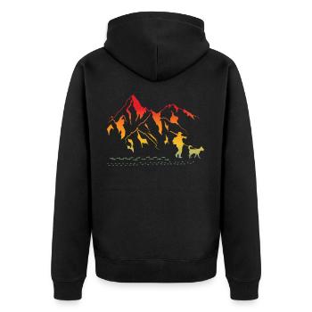 Jäger Berge Hund Wandern Vintage - Unisex Premium Bio Zip Hoodie - Schwarz - Hinten - Nico (187cm)