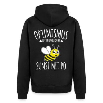 Optimismus rückwärts heißt Sumsi mit Po - Unisex Premium Bio Zip Hoodie - Schwarz - Hinten - Nico (187cm)