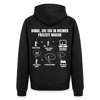 Angler Shirt Herren Jungs Angel Geschenk Tagesplan - Unisex Premium Bio Zip Hoodie - Schwarz - Hinten - Nico (187cm)