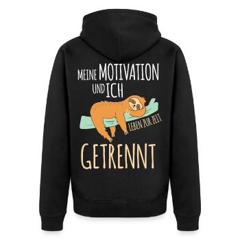 Meine Motivation und Ich leben getrennt Faultier - Unisex Premium Bio Zip Hoodie - Schwarz - Hinten - Nico (187cm)