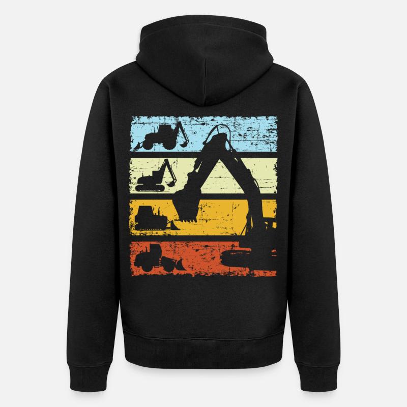 Bagger Baggerfahrer Baustelle Retro Bauarbeiter - Unisex Premium Bio Zip Hoodie - Schwarz