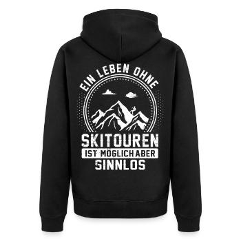 Ein Leben Ohne Skitouren ist möglich aber sinnlos - Unisex Premium Bio Zip Hoodie - Schwarz - Hinten - Nico (187cm)