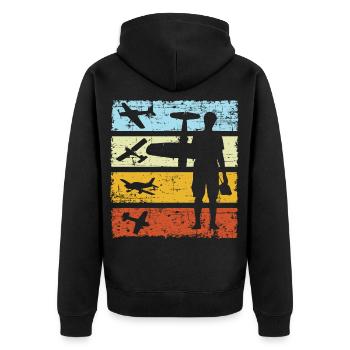 Retro Modellflieger - Unisex Premium Bio Zip Hoodie - Schwarz - Hinten - Nico (187cm)