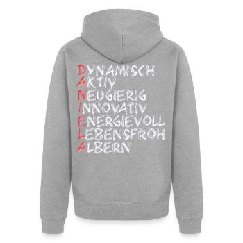 Daniela - Unisex Premium Bio Zip Hoodie - Grau meliert - Hinten - Nico (187cm)