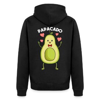 Papacado Schwangerschaft Vater 2021 Avocado - Unisex Premium Bio Zip Hoodie - Schwarz - Hinten - Nico (187cm)