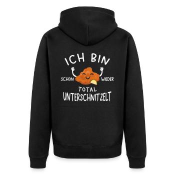 Bin schon wieder total unterschnitzelt Schnitzel - Unisex Premium Bio Zip Hoodie - Schwarz - Hinten - Nico (187cm)