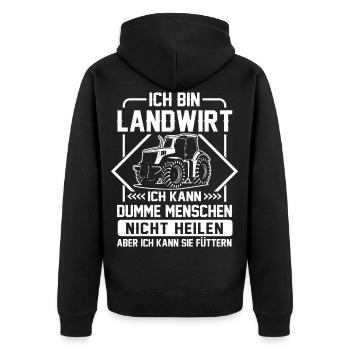 Landwirt Trekker Bauer Dumme Menschen füttern - Unisex Premium Bio Zip Hoodie - Schwarz - Hinten - Nico (187cm)