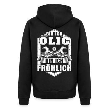 Bin Ich Ölig Bin Ich Fröhlich Handwerker - Unisex Premium Bio Zip Hoodie - Schwarz - Hinten - Nico (187cm)