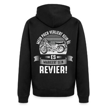 Mein Steyr verliert kein Öl markiert sein Revier - Unisex Premium Bio Zip Hoodie - Schwarz - Hinten - Nico (187cm)