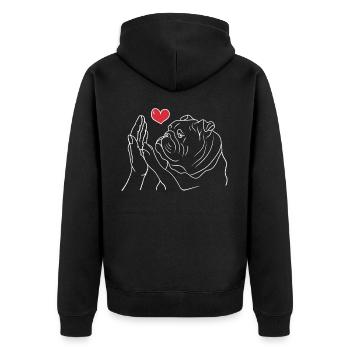 Bulldog Paw Heart Handshake English Bulldog - Unisex Premium Organic Zip Hoodie - black - Back - Nico (187cm)