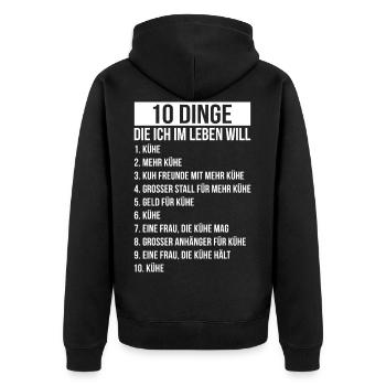 Dinge die ich im Leben Will Kuh Kühe Rinder - Unisex Premium Bio Zip Hoodie - Schwarz - Hinten - Nico (187cm)