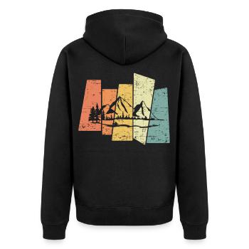 Retro Mountain Landscape Mountains Vintage - Unisex Premium Organic Zip Hoodie - black - Back - Nico (187cm)