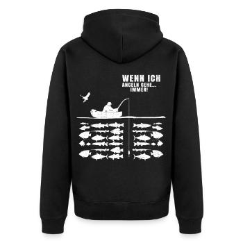Lustiges Angler I Immer Wenn Ich Angeln Gehe - Unisex Premium Bio Zip Hoodie - Schwarz - Hinten - Nico (187cm)