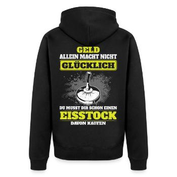 Geld allein macht nicht glücklich Eisstockschießen - Unisex Premium Bio Zip Hoodie - Schwarz - Hinten - Nico (187cm)
