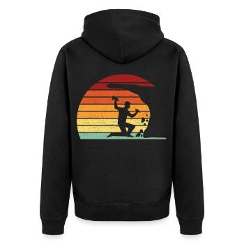 Retro Vintage Geologist Geology Stone Sunset - Unisex Premium Bio Zip Hoodie - Schwarz - Hinten - Nico (187cm)