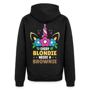 Every Blondie Needs a Brownie - Unisex Premium Bio Zip Hoodie - Schwarz - Hinten - Nico (187cm)