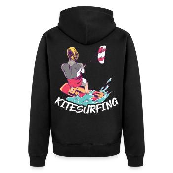 Kitesurfen Kiteboarding Kite Kiten - Unisex Premium Bio Zip Hoodie - Schwarz - Hinten - Nico (187cm)