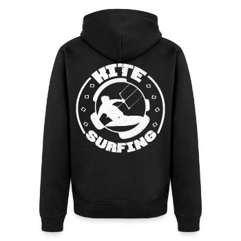 Kitesurfen Kiteboarding Kite Kiten - Unisex Premium Bio Zip Hoodie - Schwarz - Hinten - Nico (187cm)