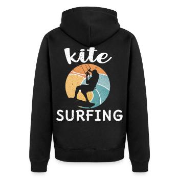 Kitesurfen Kiteboarding Kite Kiten - Unisex Premium Bio Zip Hoodie - Schwarz - Hinten - Nico (187cm)