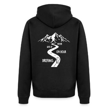 Never Give Up Wandern Berge Wander - Unisex Premium Bio Zip Hoodie - Schwarz - Hinten - Nico (187cm)