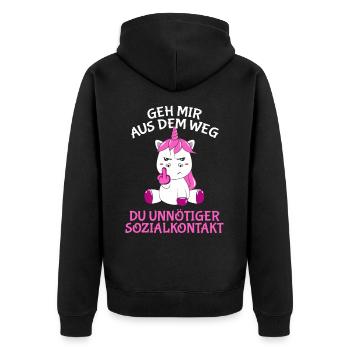 Geh Mir Aus Dem Weg Du Unnötiger SozialkontaktGehG - Unisex Premium Bio Zip Hoodie - Schwarz - Hinten - Nico (187cm)