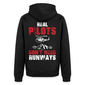 Real Pilots Don't Need Runways Helicopter - Unisex Premium Organic Zip Hoodie - black - Back - Nico (187cm)