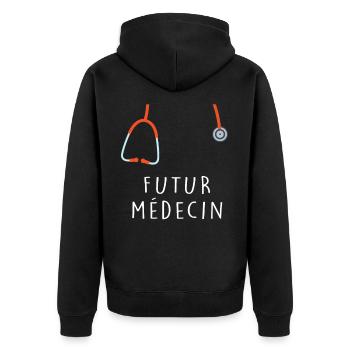 Futur Médecin Drôle Pour Les Étudiants en Médecine - Unisex Premium Bio Zip Hoodie - Schwarz - Hinten - Nico (187cm)