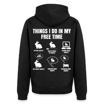 Dinge Die Ich In Meiner Freizeit Mache Kaninchen - Unisex Premium Bio Zip Hoodie - Schwarz - Hinten - Nico (187cm)