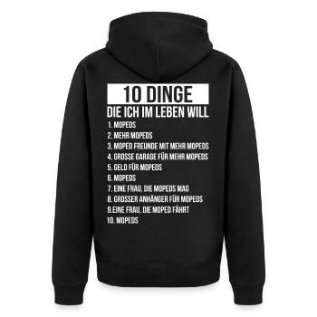 Dinge die ich im Leben Will Moped Mofa Roller - Unisex Premium Bio Zip Hoodie - Schwarz - Hinten - Nico (187cm)
