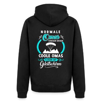 Coole Omas fliegen mit Gleitschirm Paragleiter Oma - Unisex Premium Bio Zip Hoodie - Schwarz - Hinten - Nico (187cm)