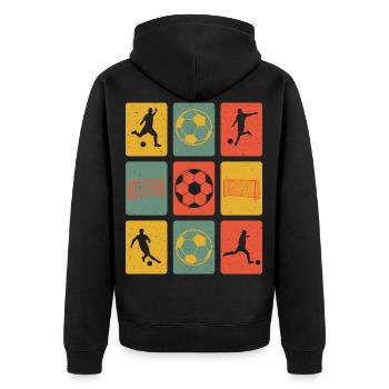 Retro Fußball Fußballer Pose Fussballspieler - Unisex Premium Bio Zip Hoodie - Schwarz - Hinten - Nico (187cm)