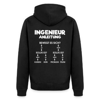 Ingenieur Reparatur Anleitung Ölen Kleben Matura - Unisex Premium Bio Zip Hoodie - Schwarz - Hinten - Nico (187cm)