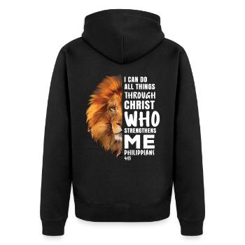 I Can Do All Things Through Christ Lion religieux - Veste à capuche bio Premium Unisexe - noir - Dos - Nico (187cm)