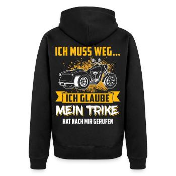 Ich muss zu meinem Trike Triker Dreirad Fahrer - Unisex Premium Bio Zip Hoodie - Schwarz - Hinten - Nico (187cm)