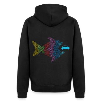Fisch frisst Auto Fahrrad Radfahrer Umwelt Klima - Unisex Premium Bio Zip Hoodie - Schwarz - Hinten - Nico (187cm)