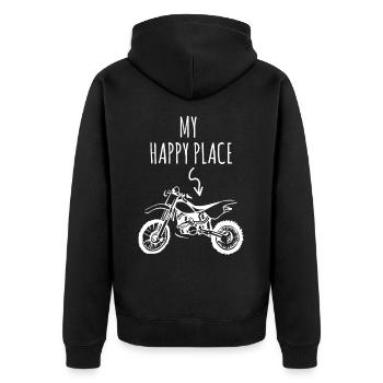 Motocross My Happy Place für Motocrossfahrer - Unisex Premium Bio Zip Hoodie - Schwarz - Hinten - Nico (187cm)