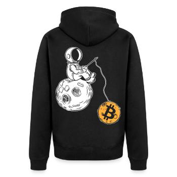 Astronaut Fishing Moon Bitcoin Crypto currency - Unisex Premium Bio Zip Hoodie - Schwarz - Hinten - Nico (187cm)