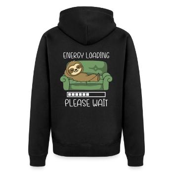 Energy Loading Please Wait Faultier auf Couch Sofa - Unisex Premium Bio Zip Hoodie - Schwarz - Hinten - Nico (187cm)