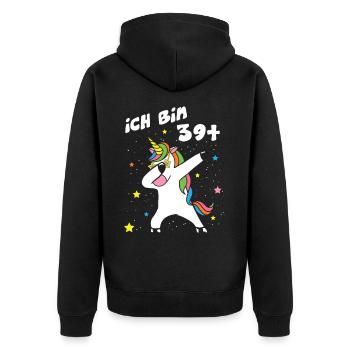Ich bin 39 Einhorn Dab Dabbing Unicorn - Unisex Premium Bio Zip Hoodie - Schwarz - Hinten - Nico (187cm)